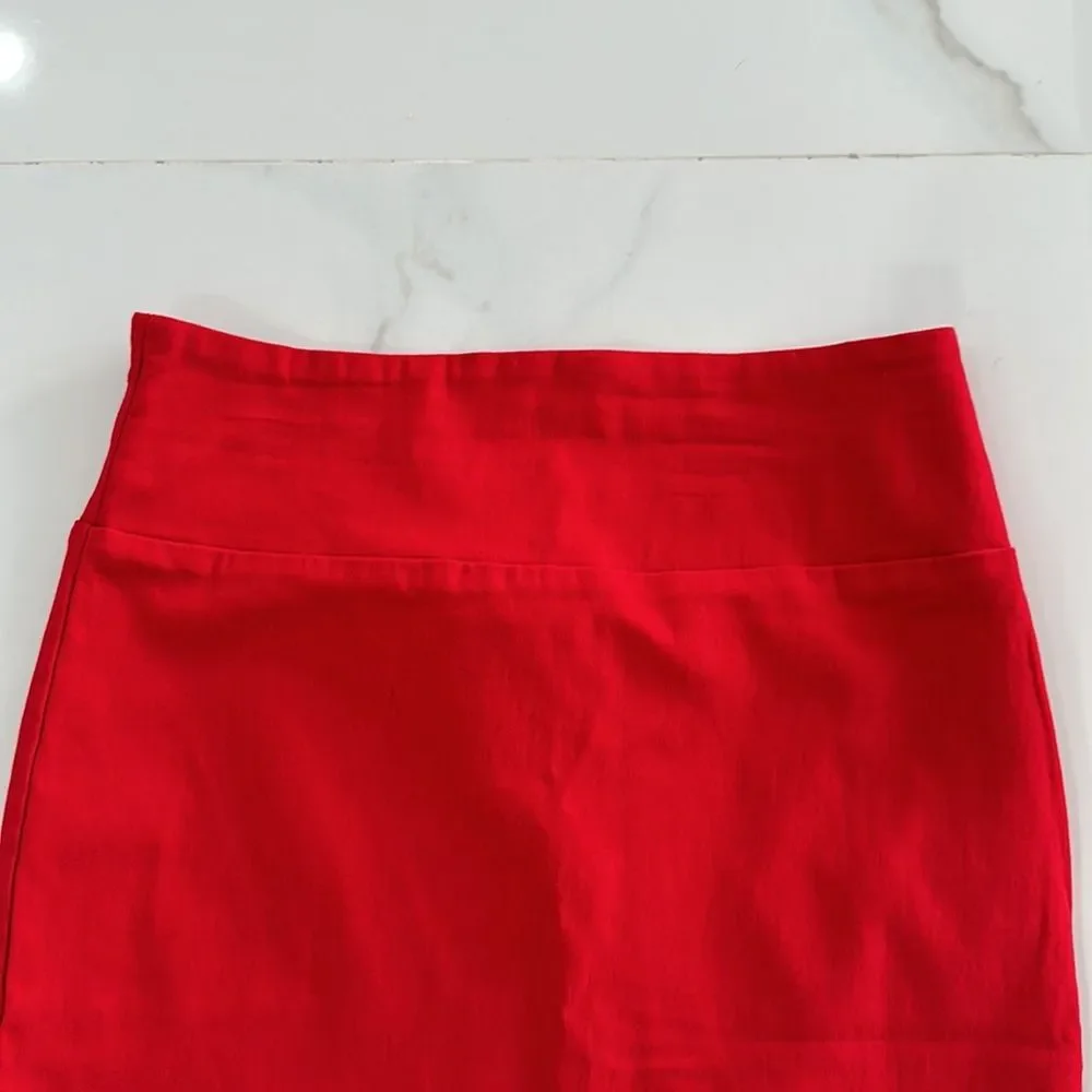 SOLID RED MIDI PENCIL SKIRT BACK SLIT SZ M STRECHY HIGT WAITS
